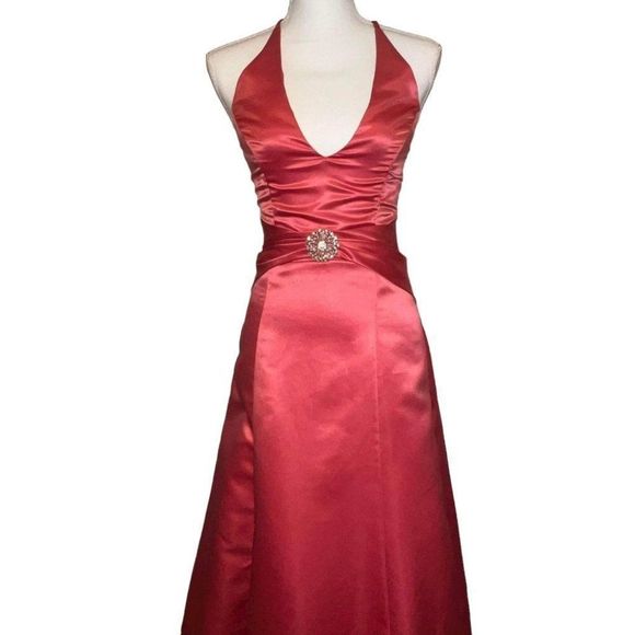 Gunne Sax Dresses & Skirts - Jessica McClintock for Gunne Sax Coral Pink Halter Gown Dress Size 3/4